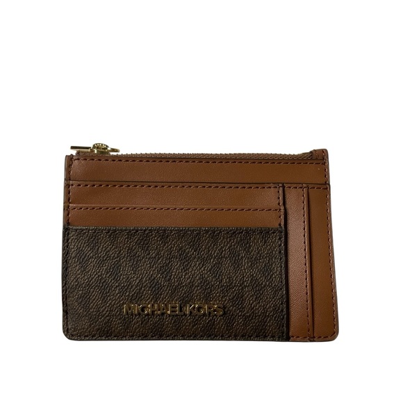 Michael Kors Jet Set Travel Brown Double Side Zip Card  Case - Picture 1 of 4